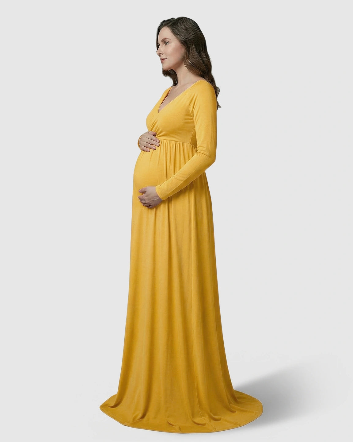 Long-Sleeve Full Train Maternity Maxi Dress