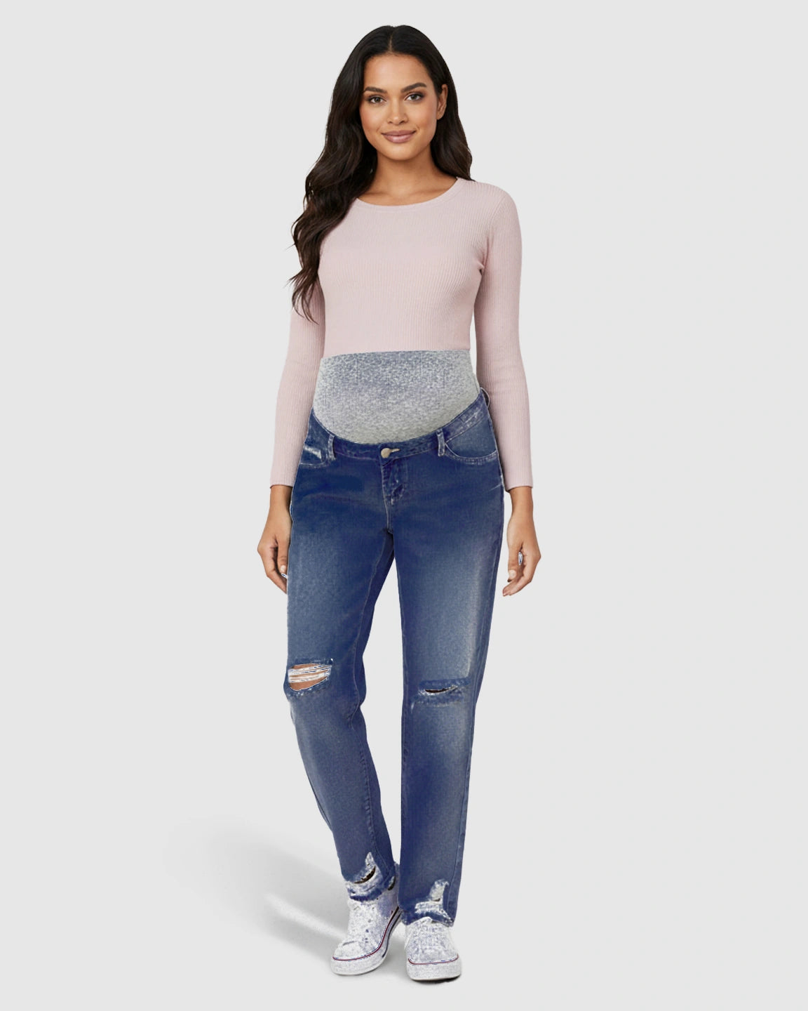 Distressed Straight-Leg Maternity Jeans
