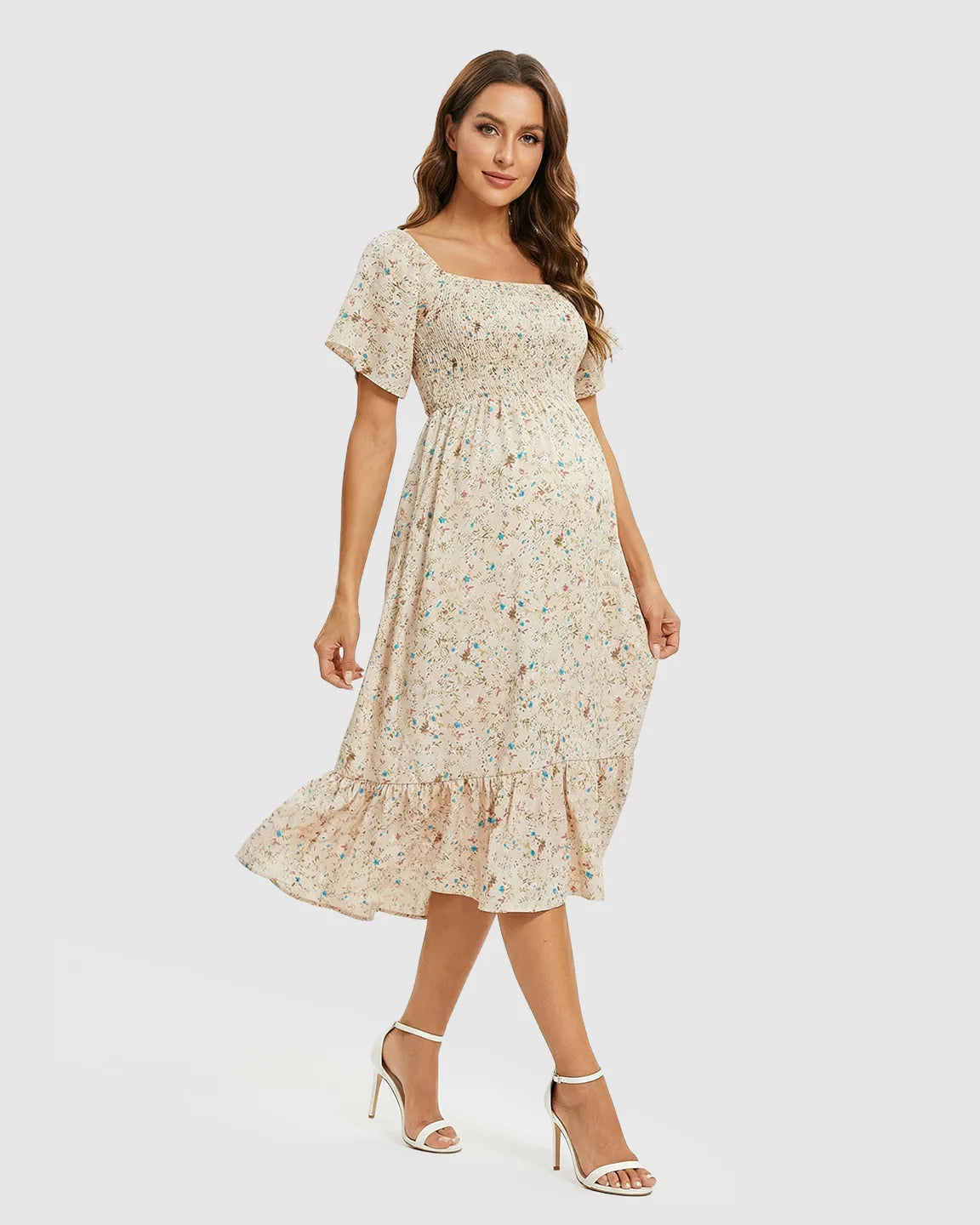 Off Shoulder Floral Maternity Summer Dress