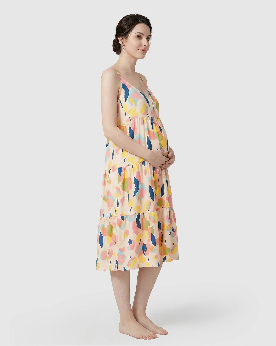 Pink Leaf Print Maternity Nightdress