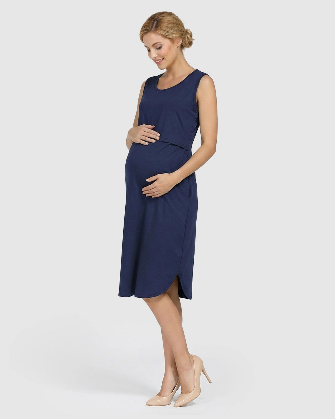 Sleeveless High-Waisted Maternity & Nursing Dress