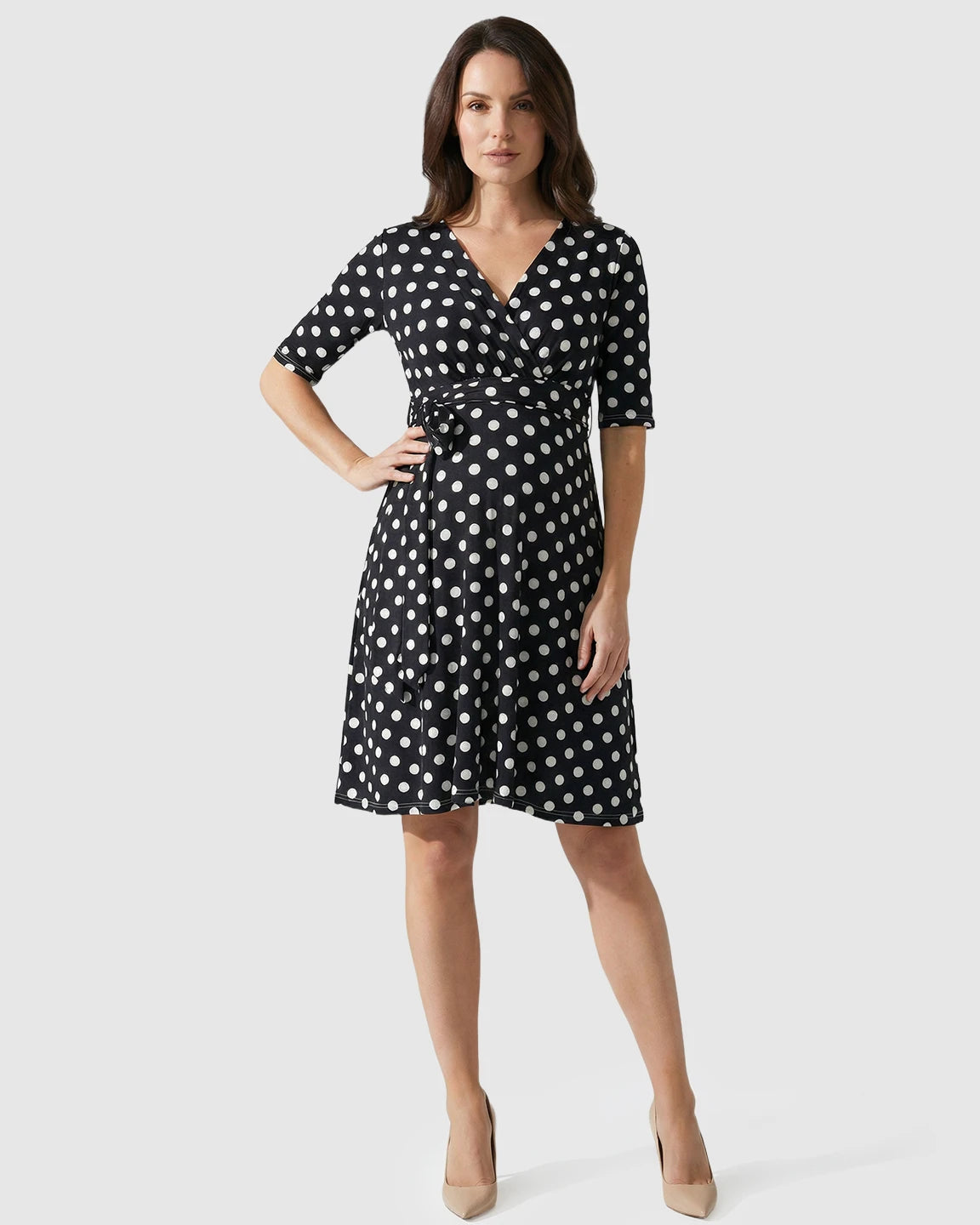Adjustable Waist Polka Dot Maternity Short Dress