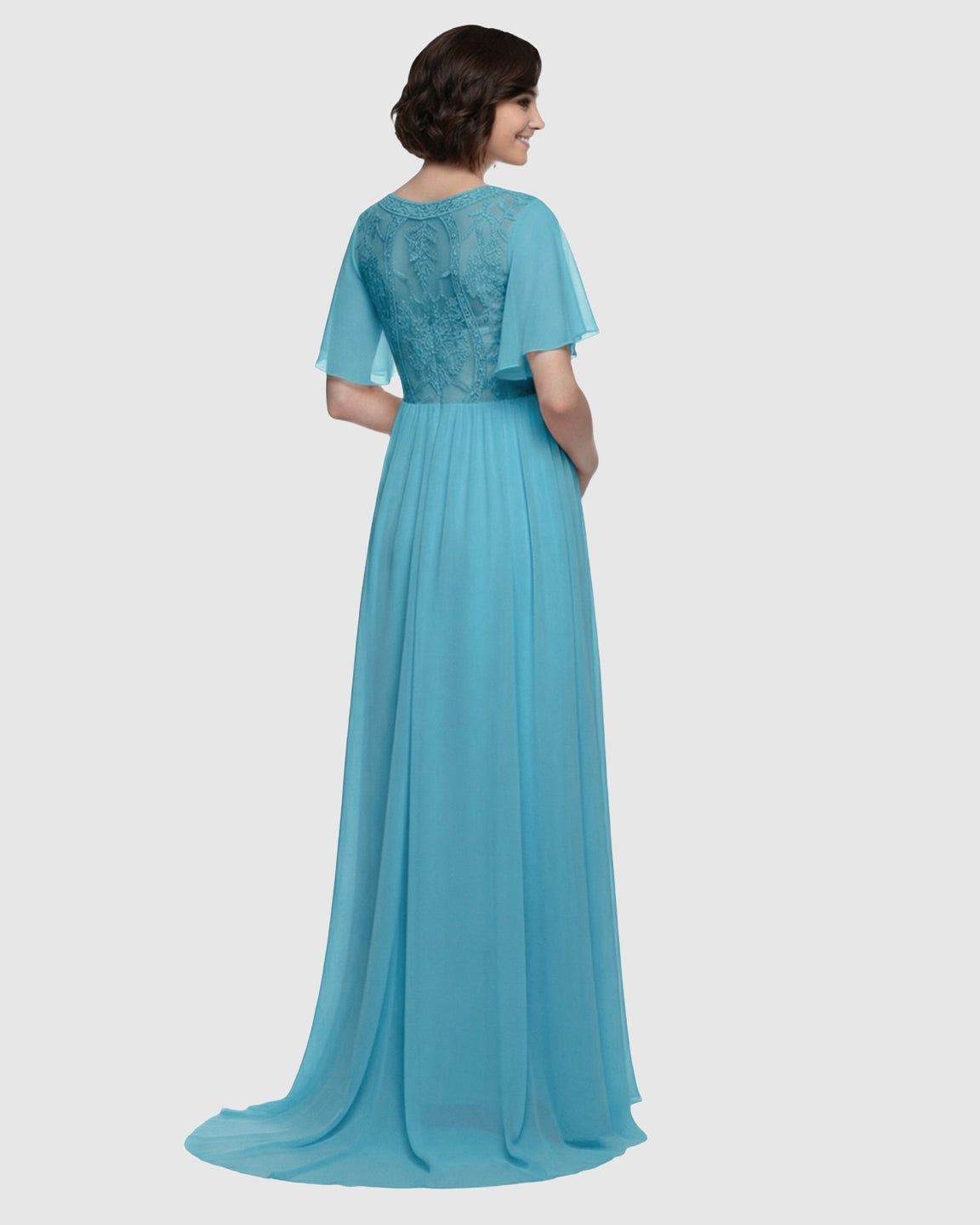 Embroidered Bodice Long Train Maternity Photoshoot Gown