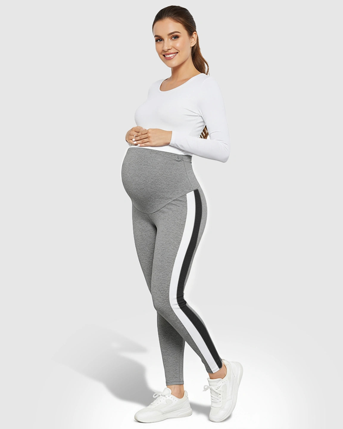 Stretch Waist Panel Side-Stripe Maternity Leggings
