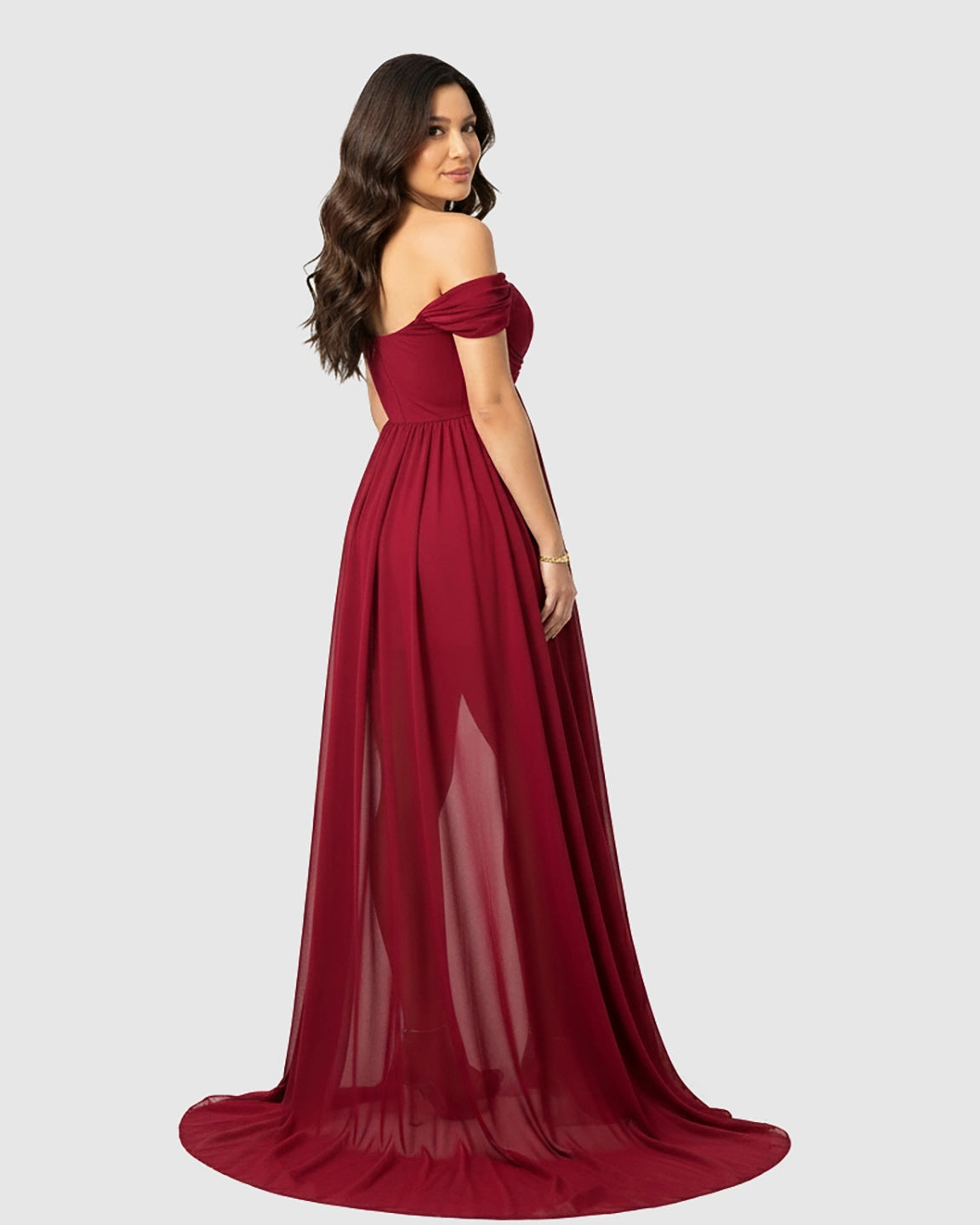 Off Shoulder Laced Flowing Maternity Maxi Dress