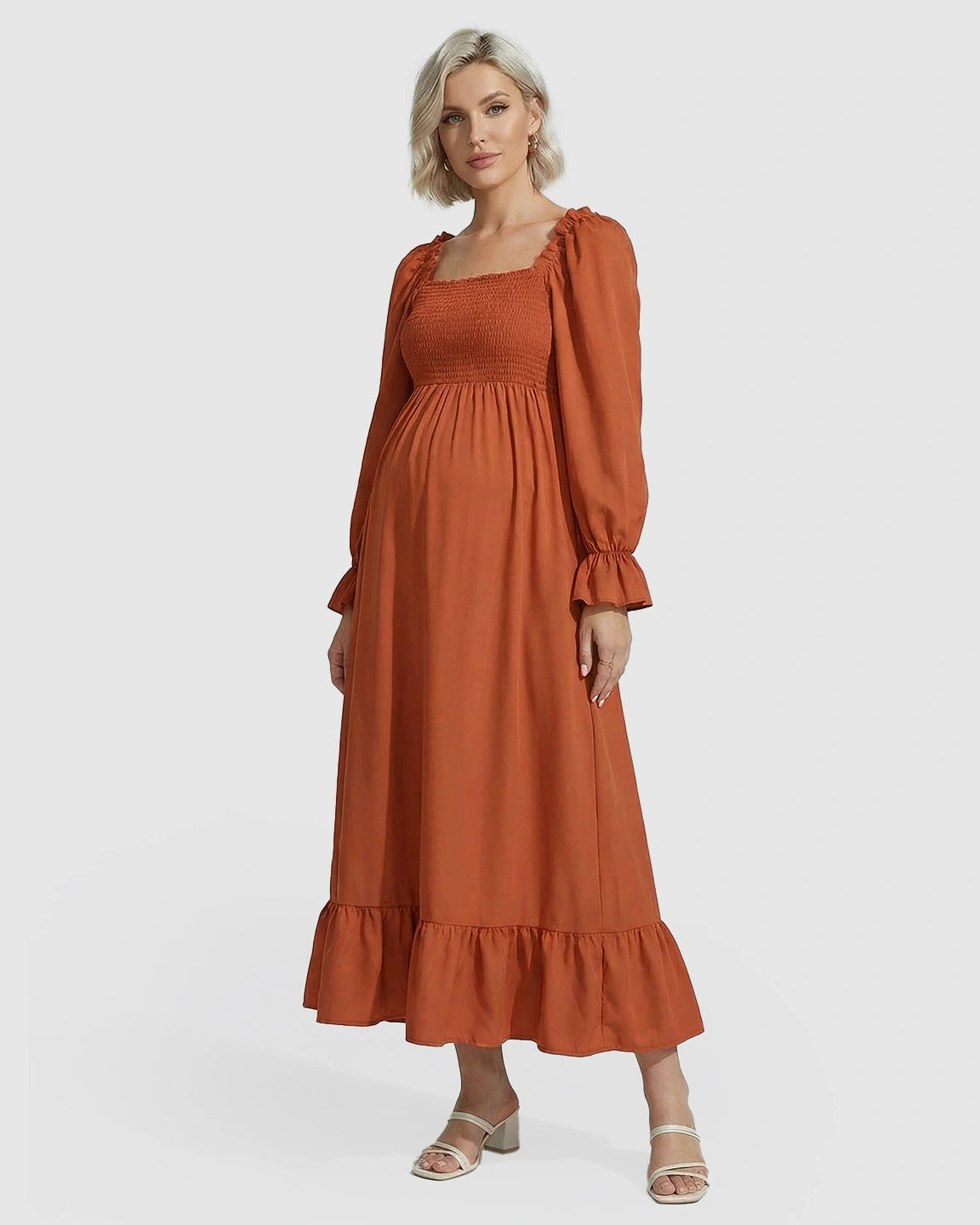 Ruffled Square-Neck Babydoll Maternity Maxi Dress