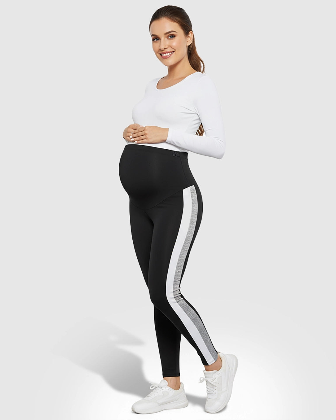 Stretch Waist Panel Side-Stripe Maternity Leggings
