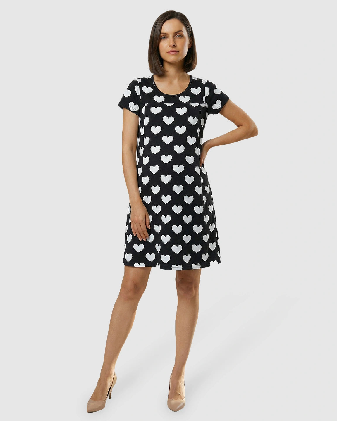 Pure Cotton Heart-Pattern Maternity Nursing Dress