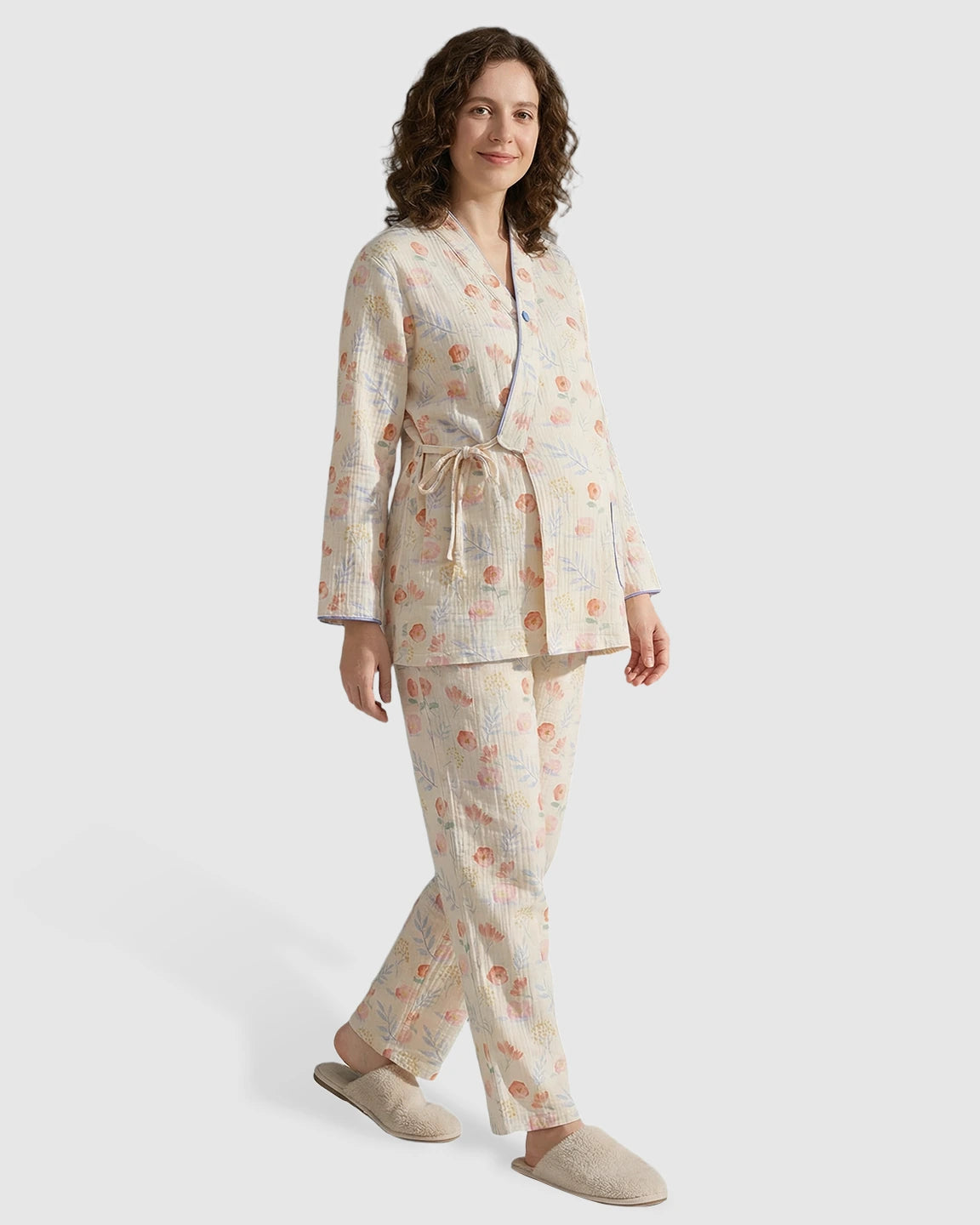 Kimono-Style Top Straight Leg Pant Maternity Pajama Set