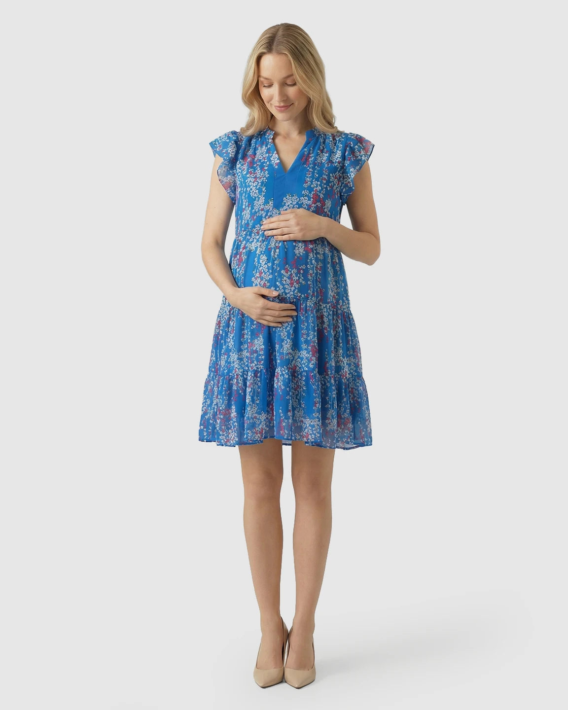 Floral V-neck A-Line Maternity Dress