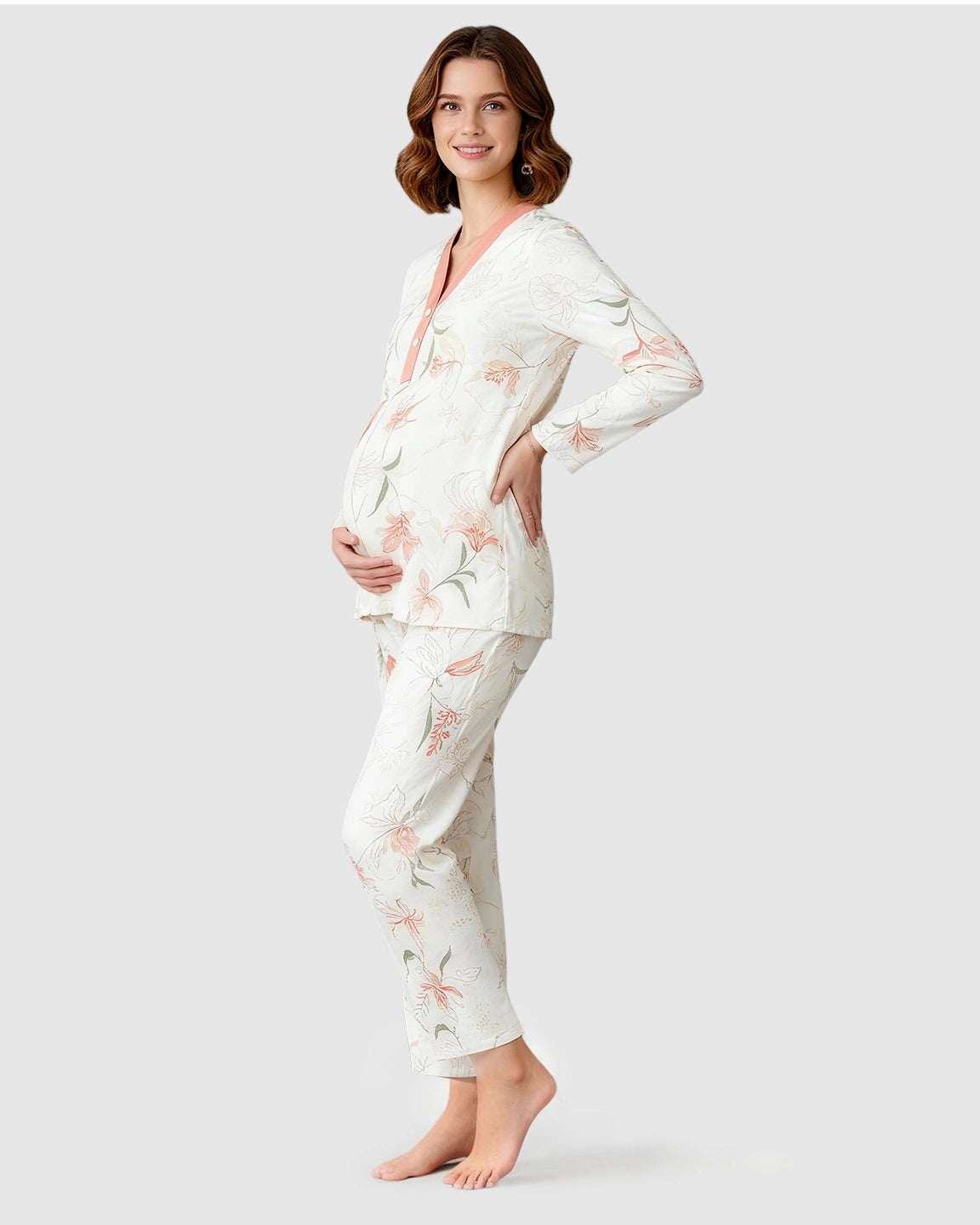 Button-Front Floral Print Maternity Loungewear Set
