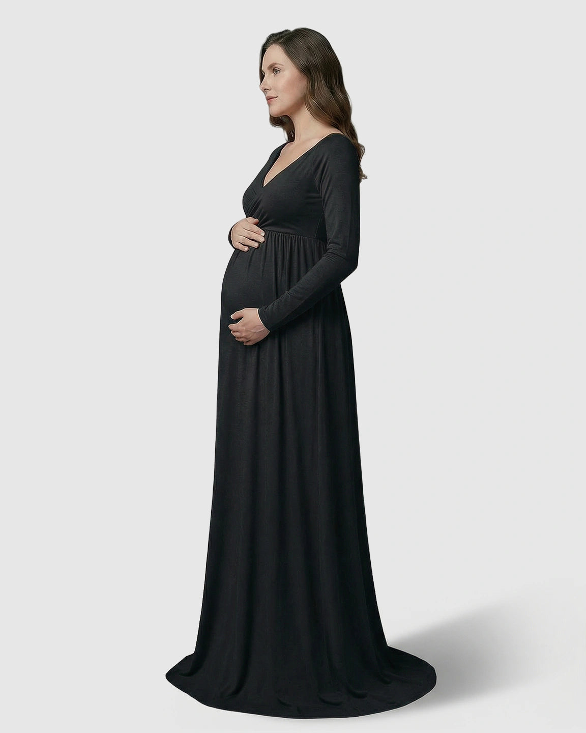 Long-Sleeve Full Train Maternity Maxi Dress