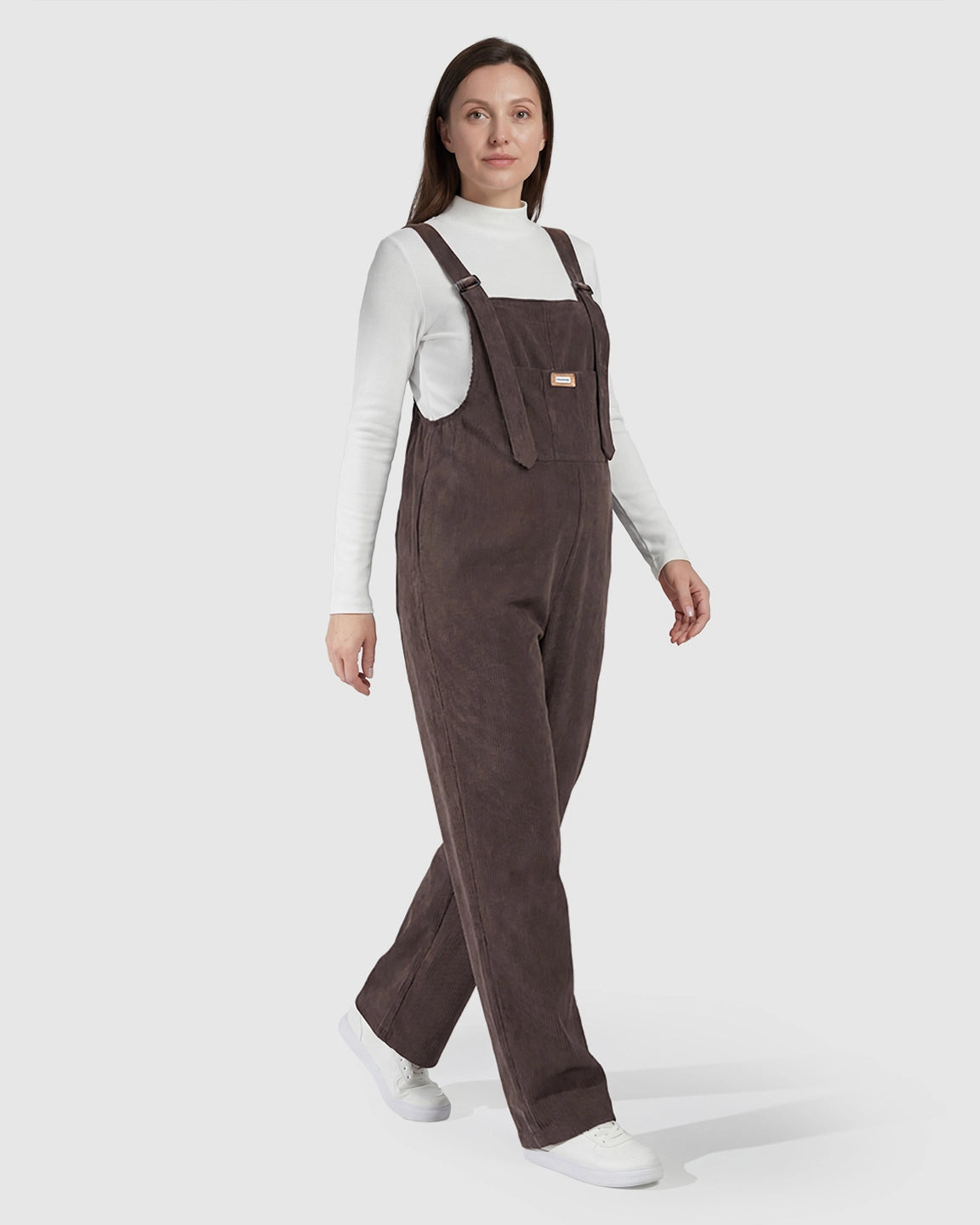 Knitted Belly Support Adjustable Corduroy Maternity Jumpsuit