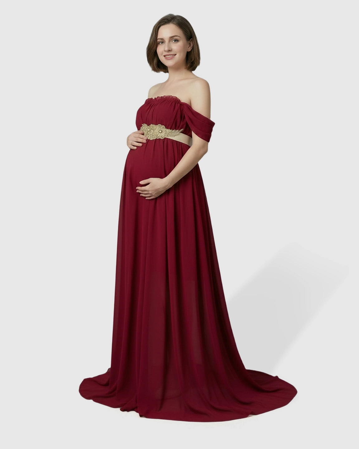 Chiffon Flowing Off Shoulder Maternity Photoshoot Gown