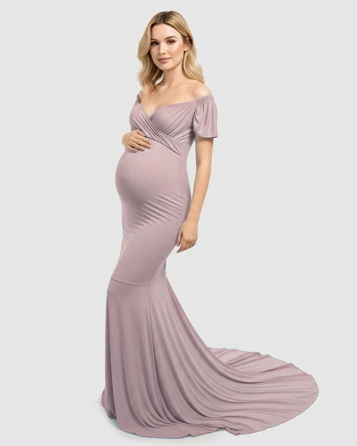 Off-Shoulder Fitted Mermaid Style Maternity Photoshoot Gown