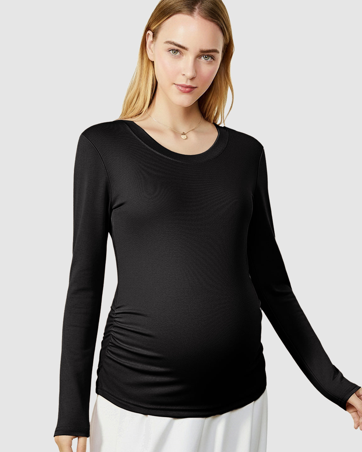 Round Neck Long Sleeve Thermal Maternity Top