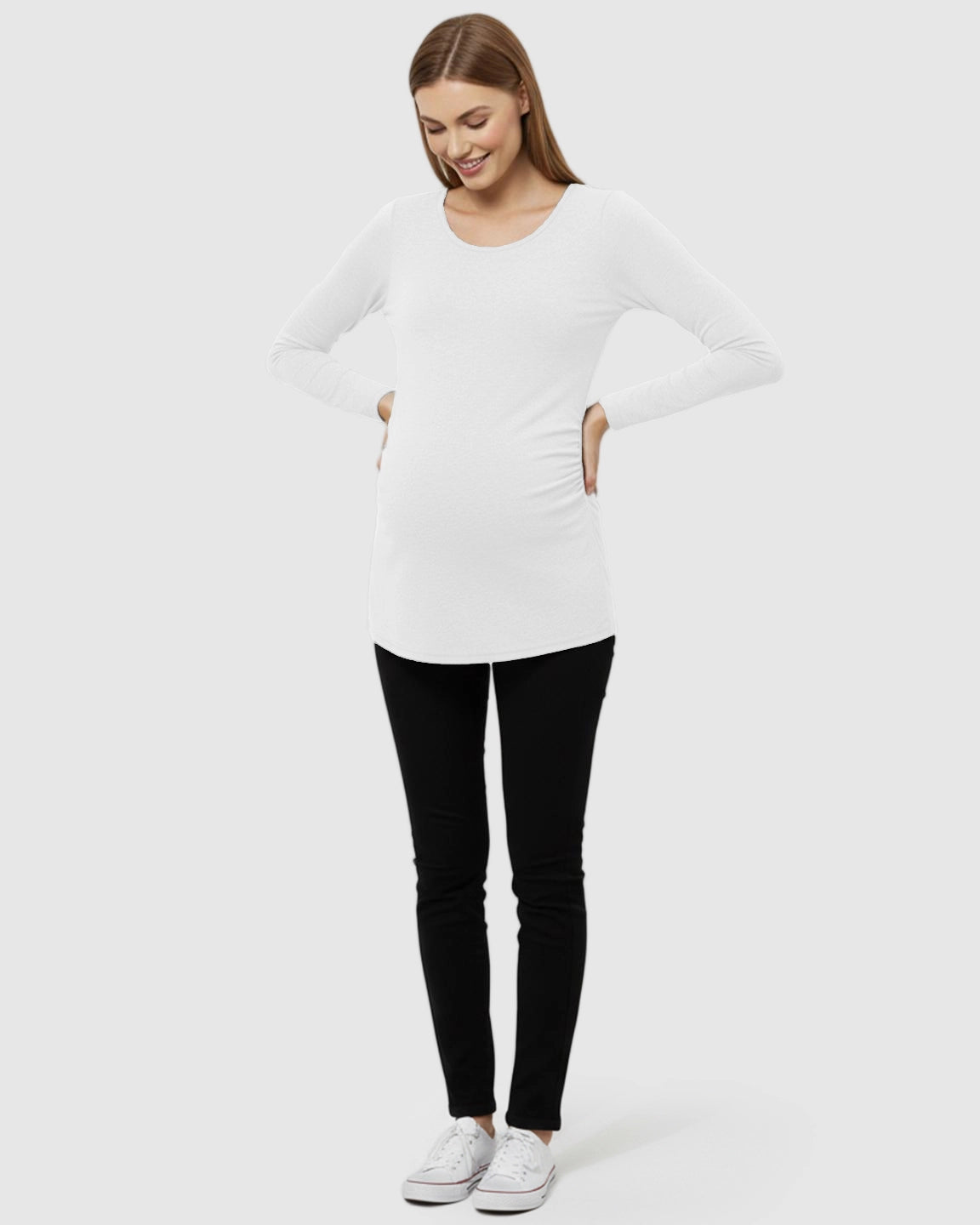 Side-Ruched Slim Fit Long Sleeve Maternity Top