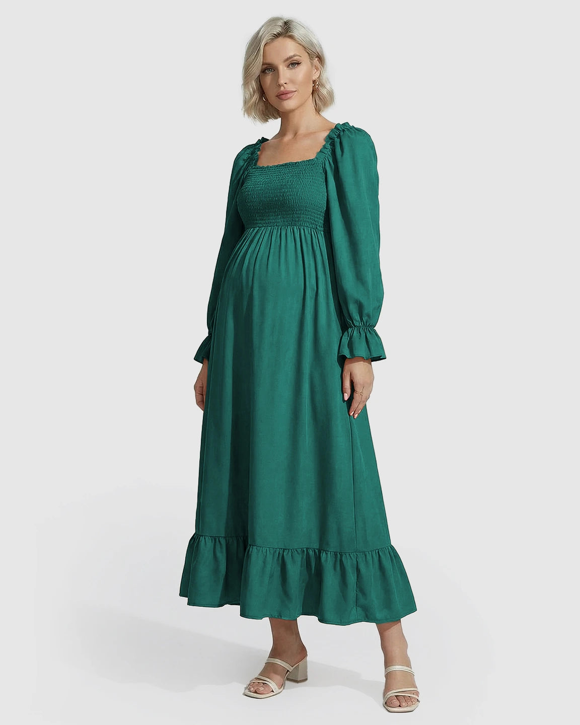 Ruffled Square-Neck Babydoll Maternity Maxi Dress