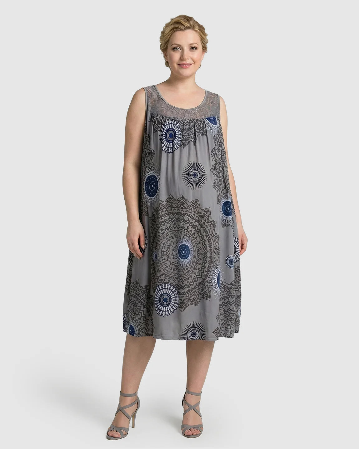 Printed Lace Trim A-Line Maternity Midi Dress