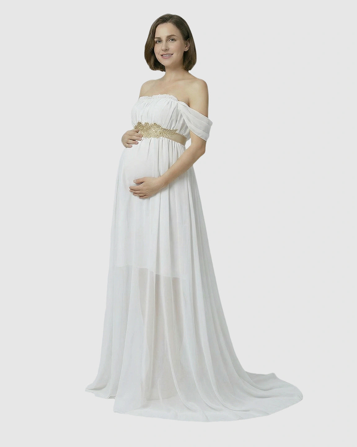Chiffon Flowing Off Shoulder Maternity Photoshoot Gown
