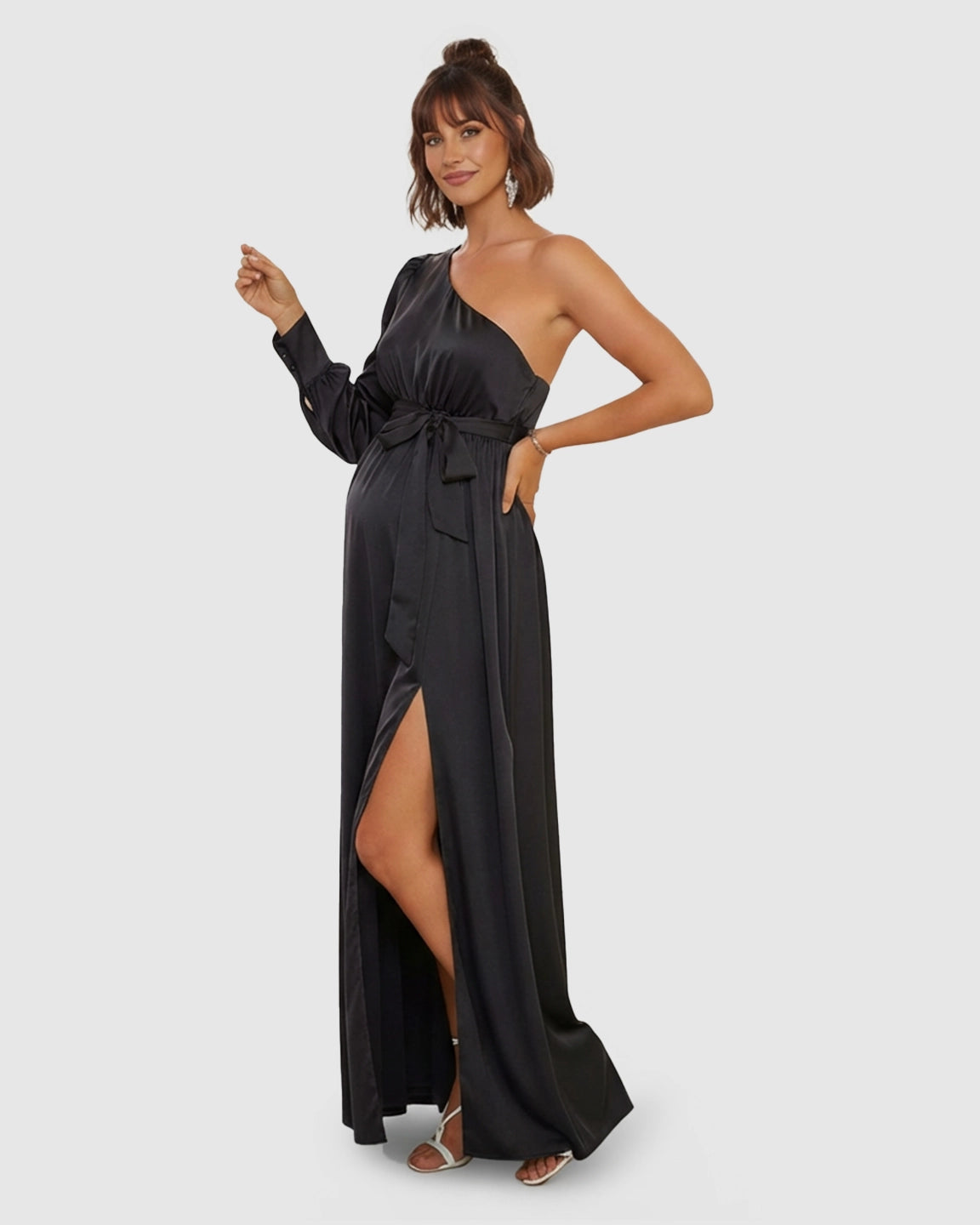 One-Shoulder Elegant Maternity Maxi Dress