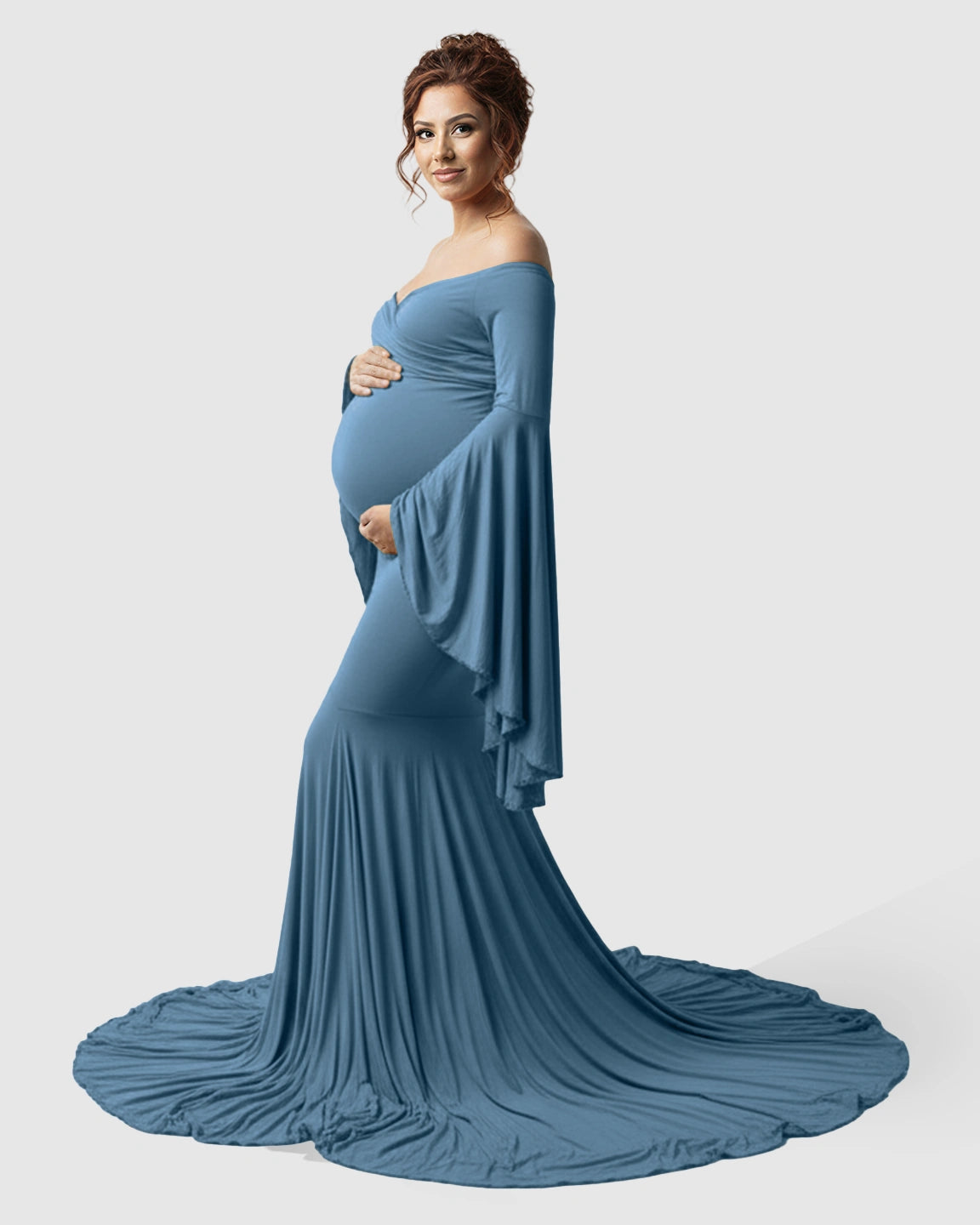 Flared Sleeve Fishtail Train Maternity Photoshoot Dress