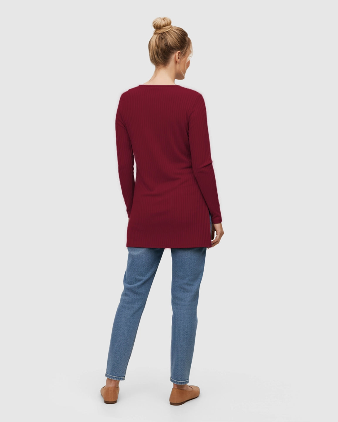 Ribbed Knit Long Sleeve Maternity Top with Side Slits