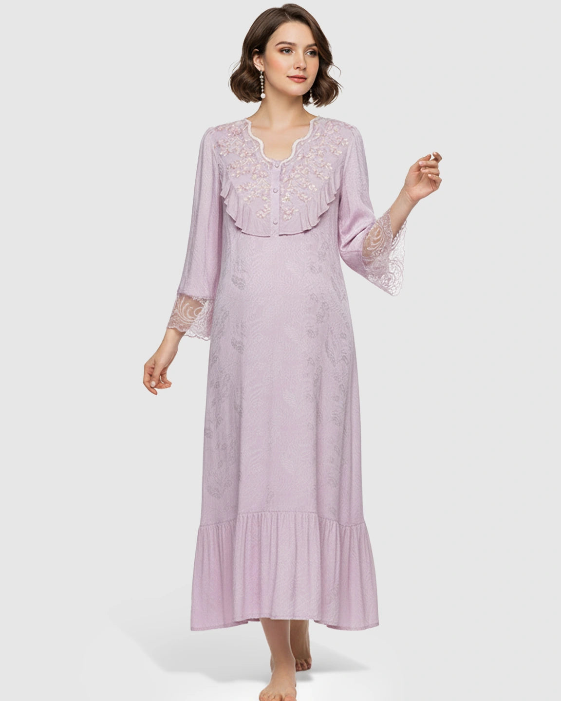 Embroidered Ruffle Flowing Fit Maternity Midi Dress