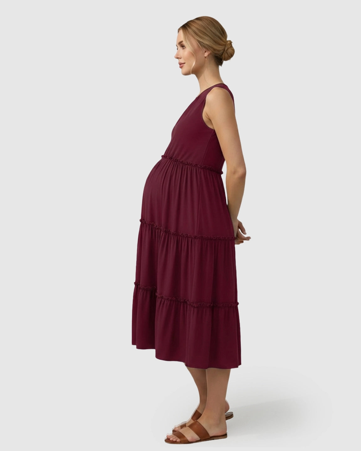 Tiered Ruffle Skirt Casual Maternity Midi Dress