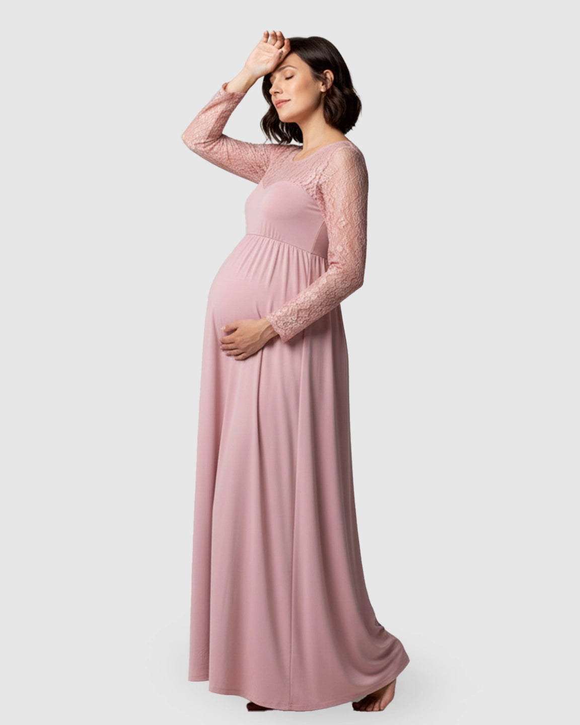 Elegant Lace Floor-Length Maternity Photoshoot Dress
