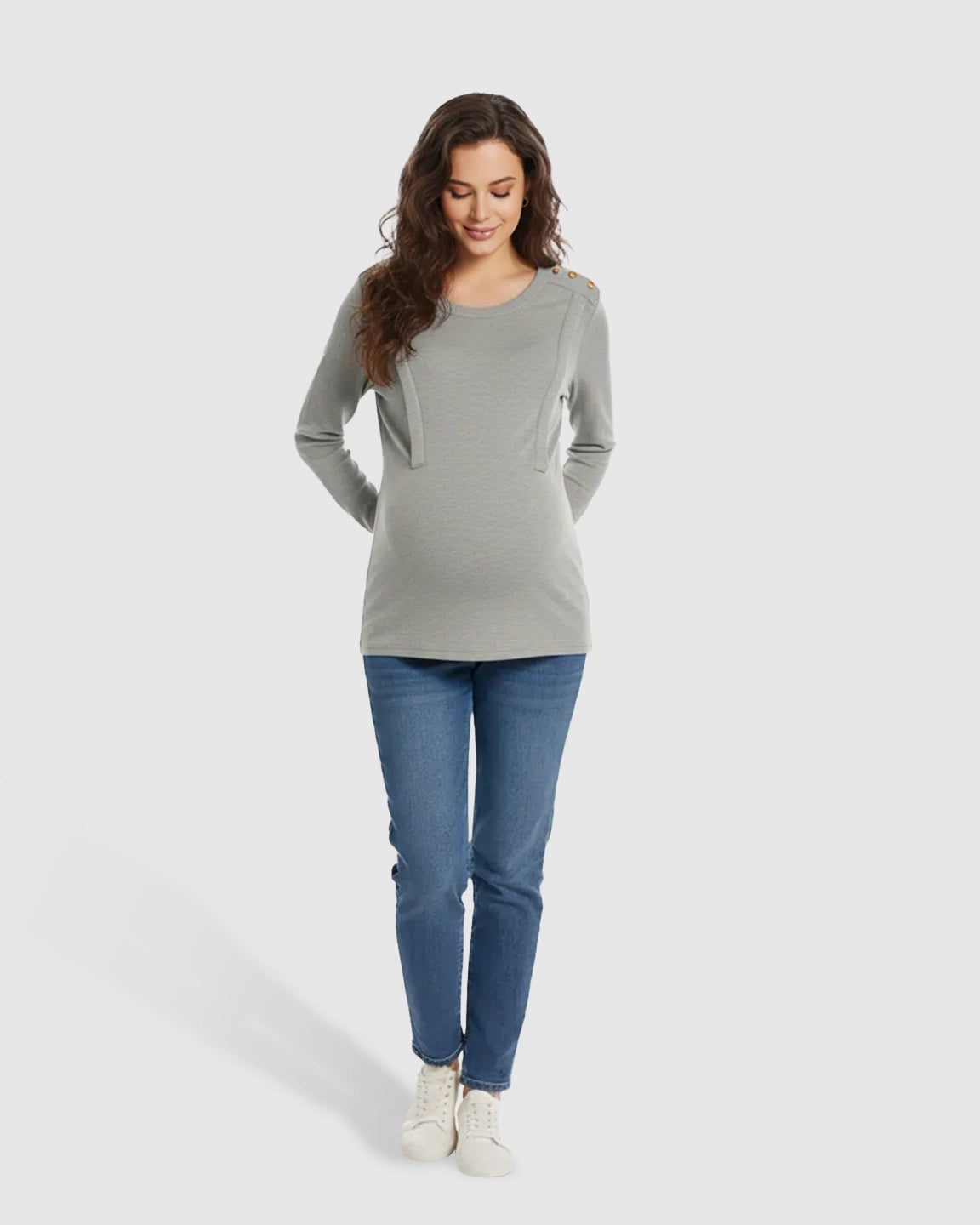 Ribbed Horizontal Zip-Feed Fitted Maternity Shirt