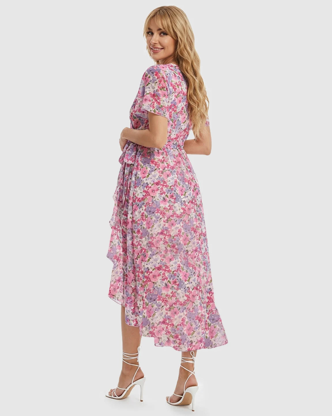 Floral V-neck Ruffled Hem Maternity Midi Dress