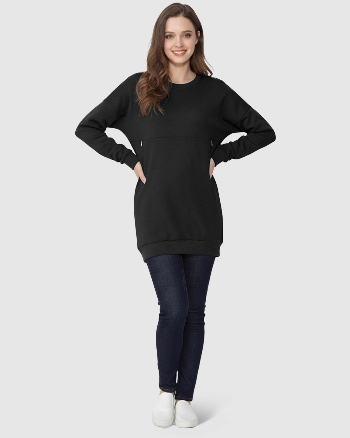 Discreet Zipper Nursing Access Casual Maternity Top