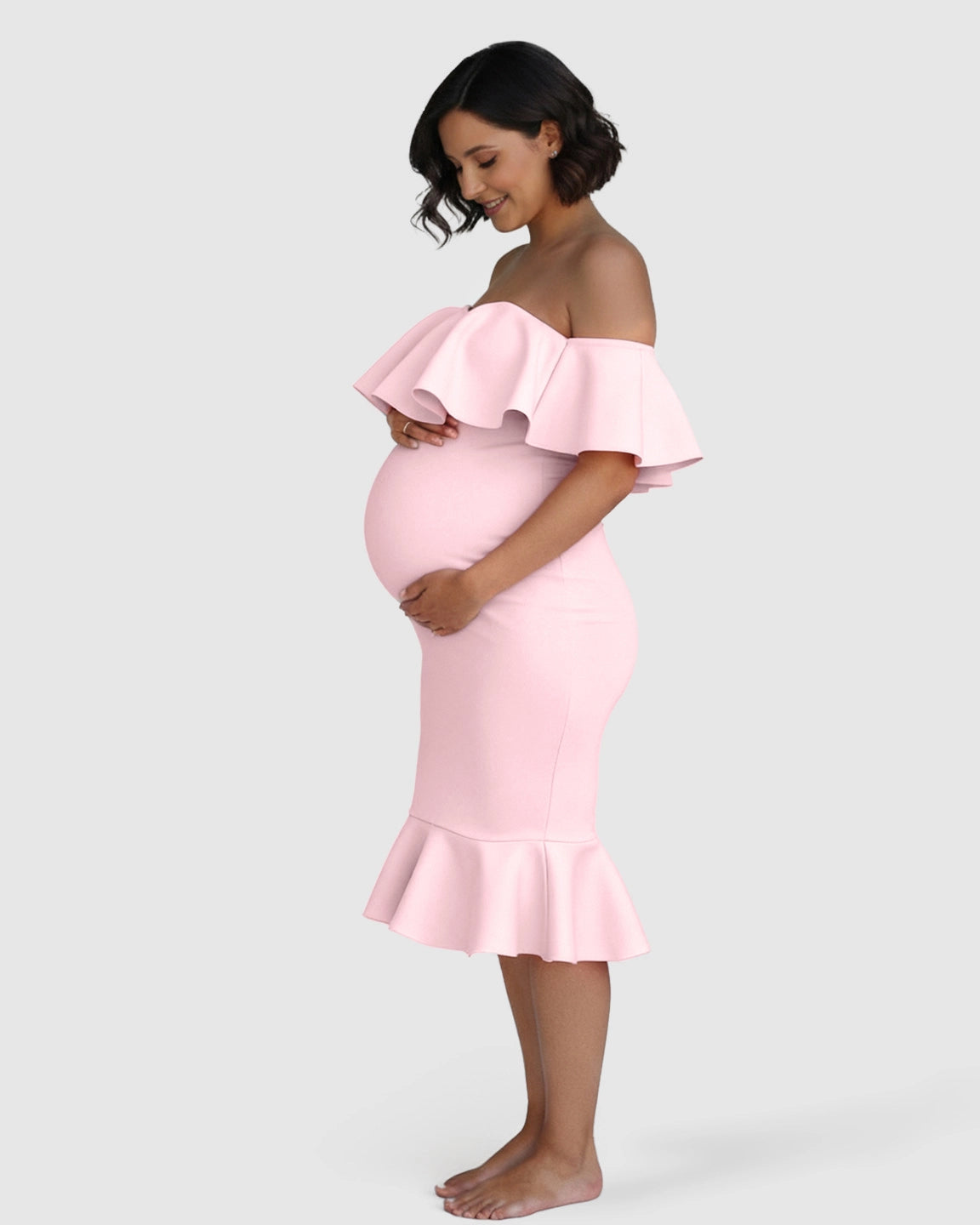 Ruffled Off-Shoulder Mermaid Hem Maternity Photography Gown