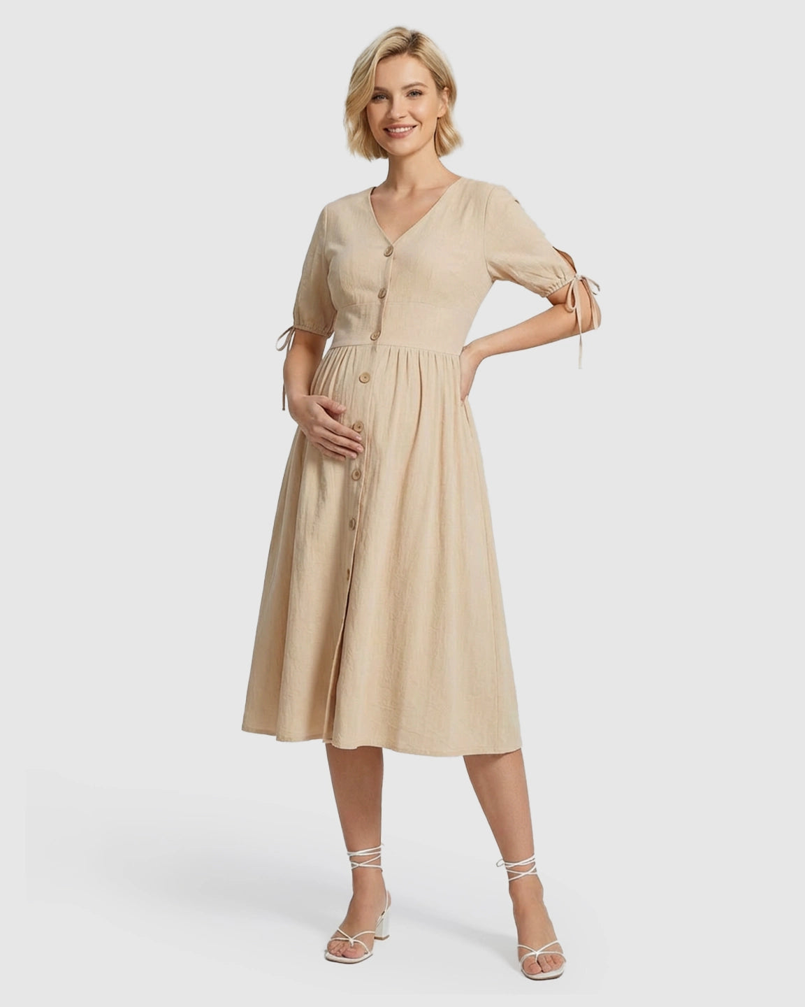 Tie Sleeve A-Line Maternity Midi Dress