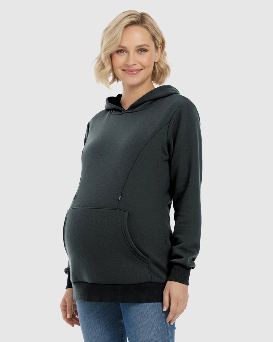 Long-sleeve Kangaroo Pocket Maternity Hoodie