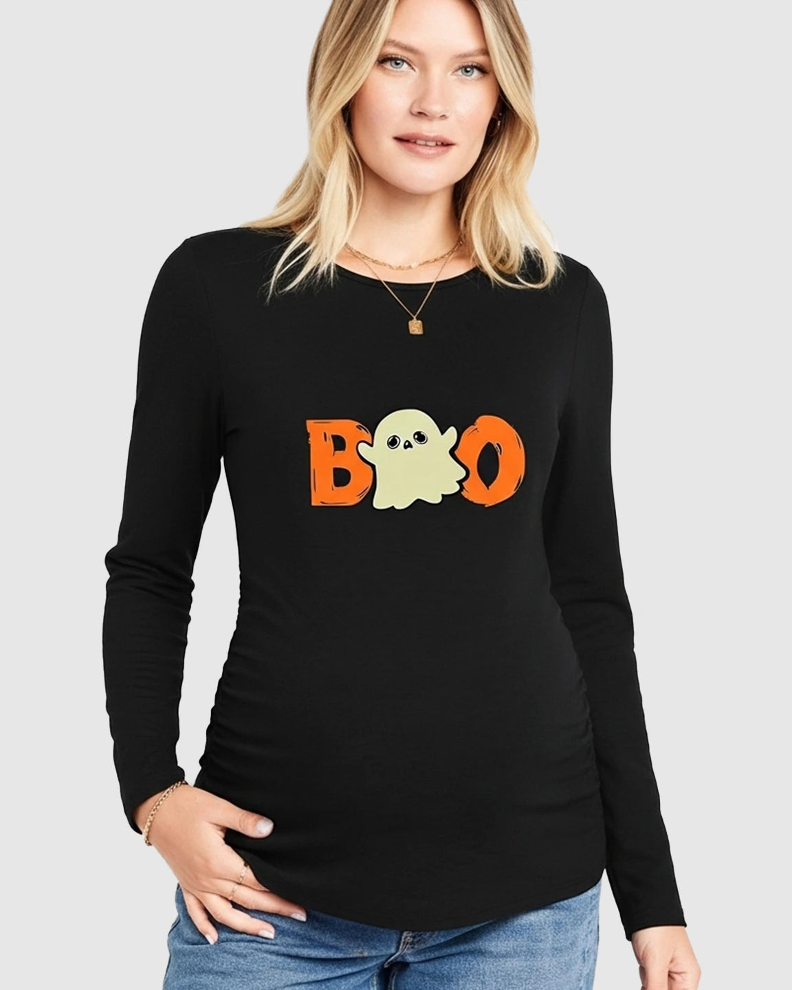 Side Ruched Fitted Long Sleeve Maternity Top