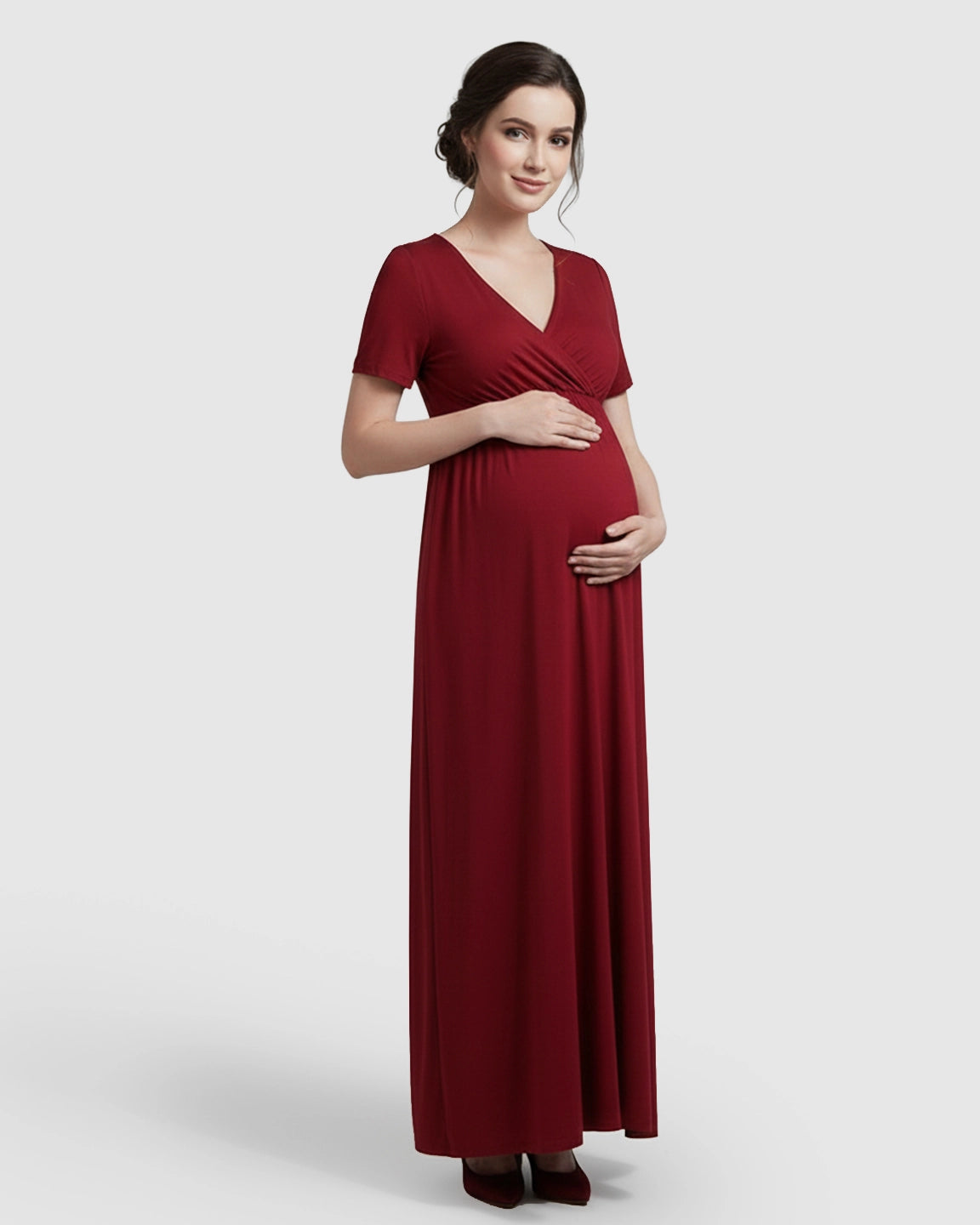 Crossover V-Neck Flowy Silhouette Maternity Maxi Dress