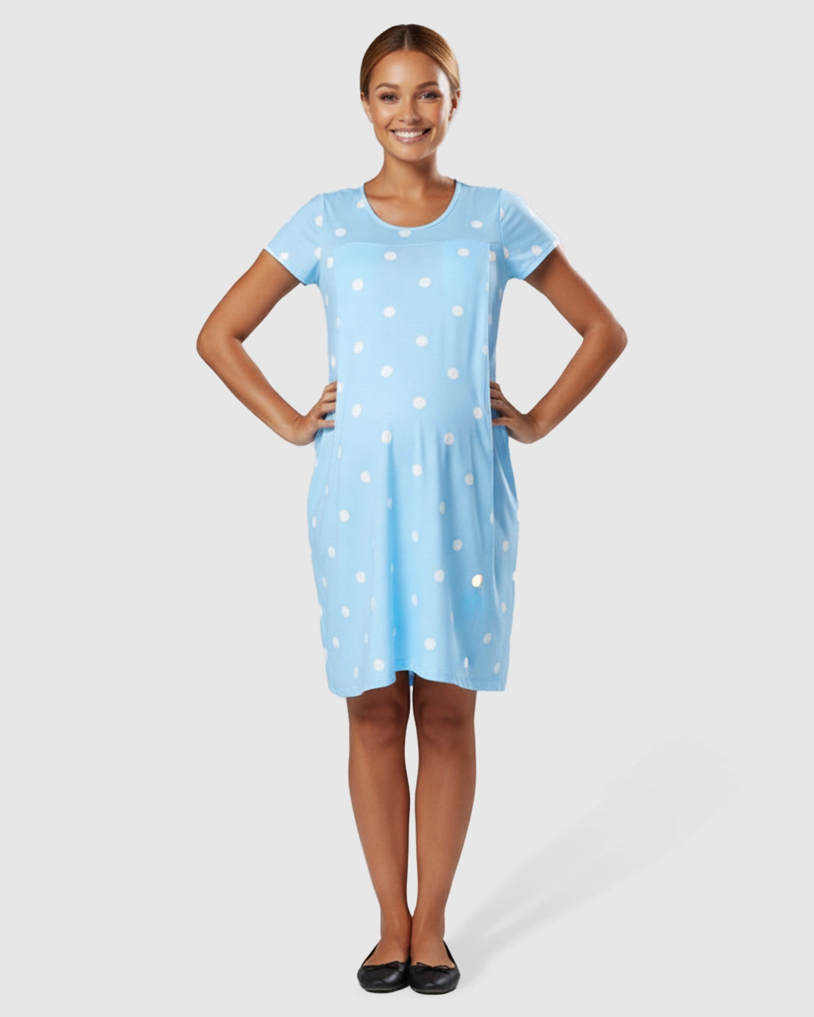 Hidden Nursing Access Polka Dot Maternity Dress