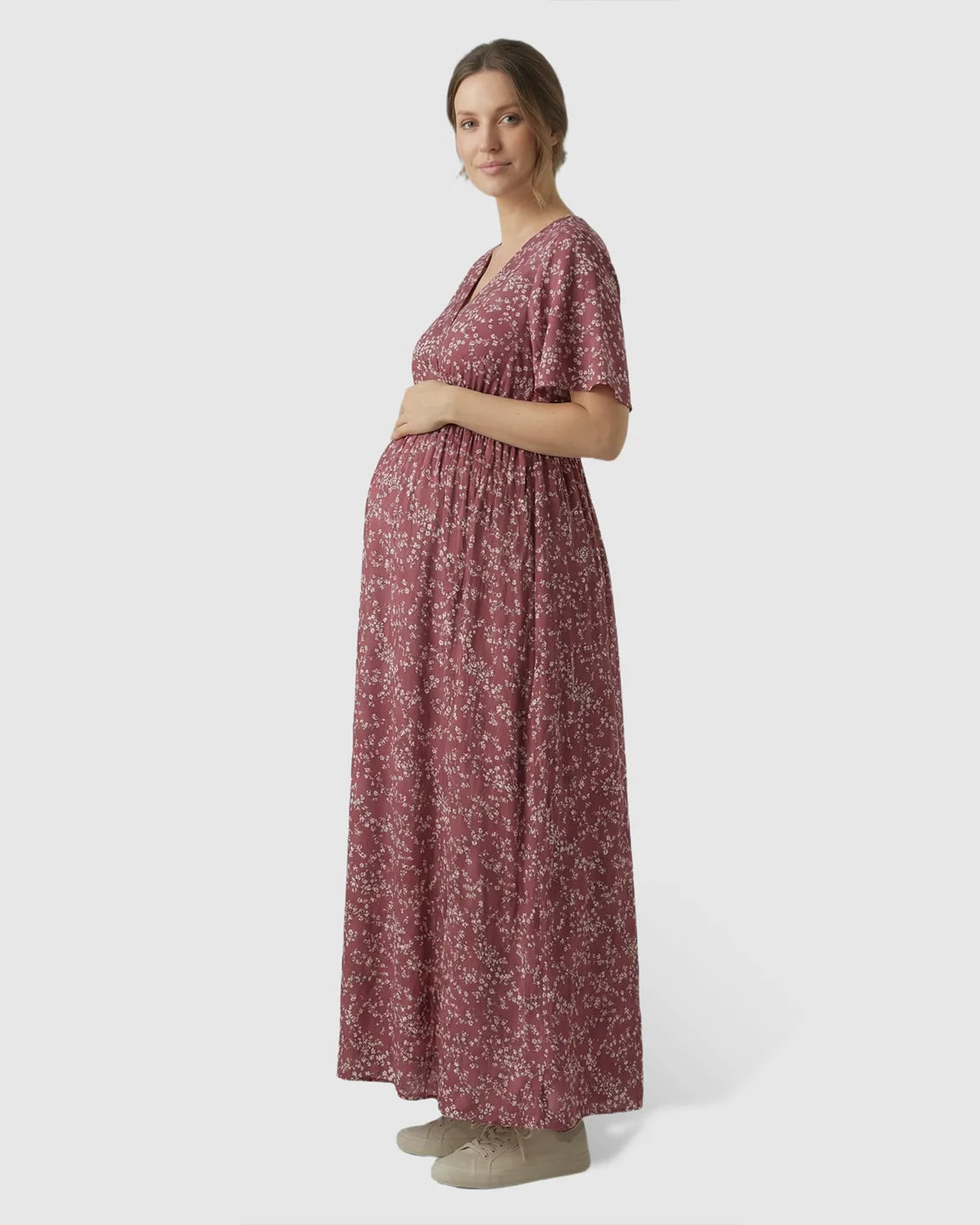 Waist-Cinching Bohemian Maternity Maxi Dress