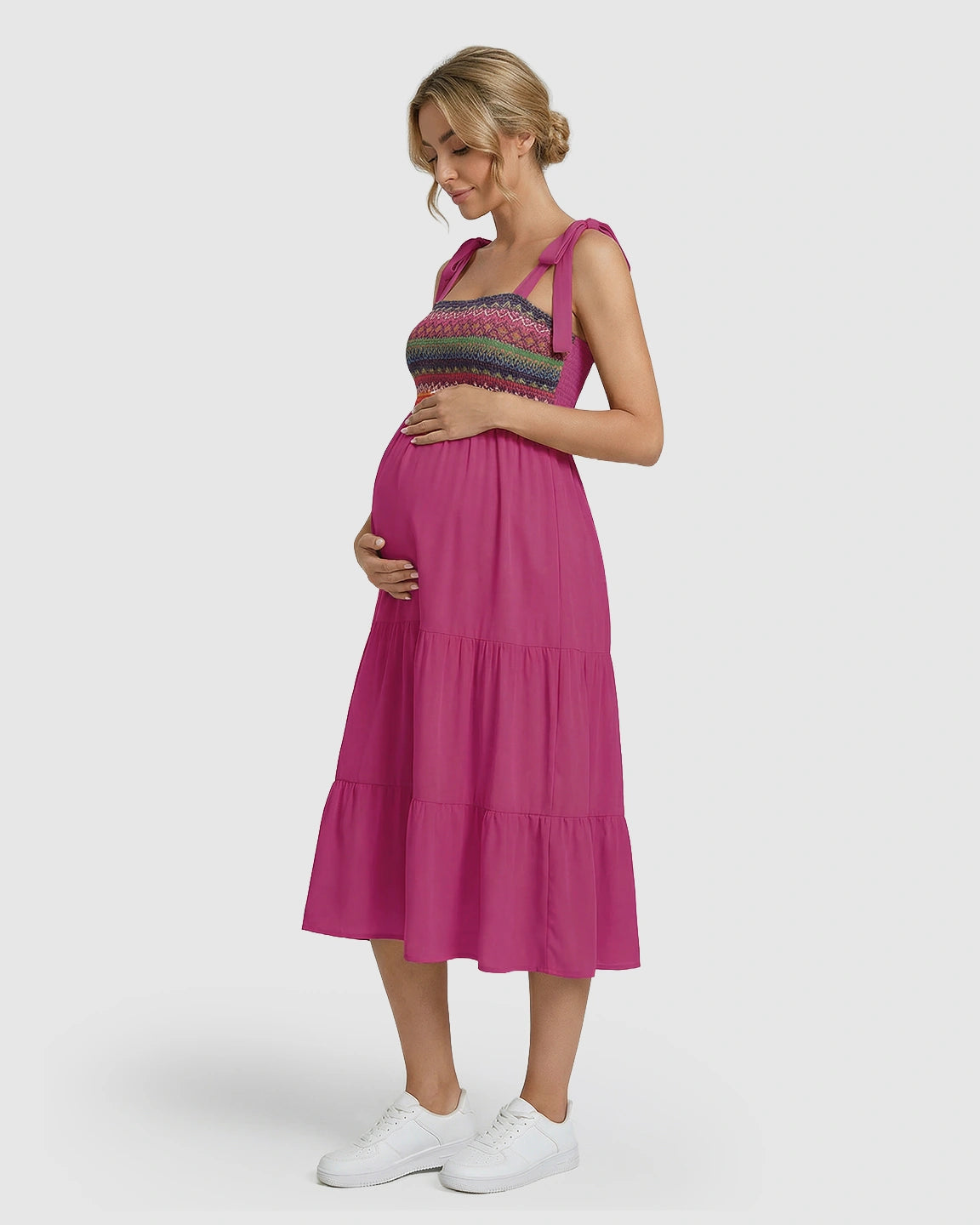Shoulder Tie-Strap A-line Maternity Midi Dress