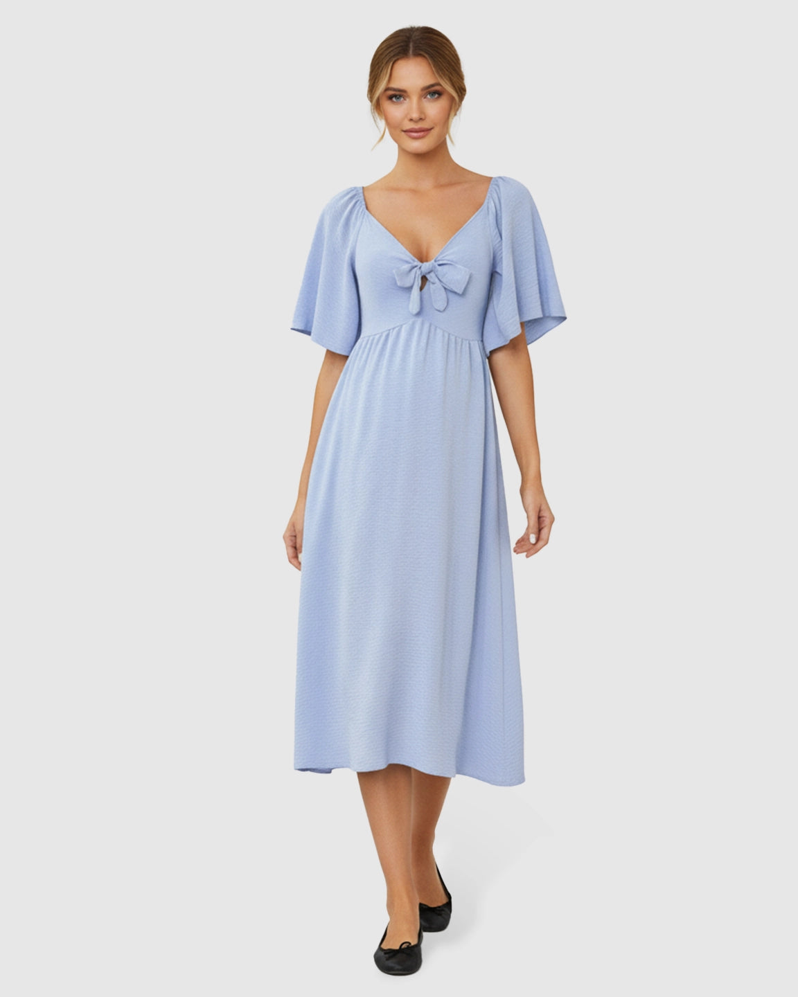 Tie-Knot Front Swing Silhouette Maternity Midi Dress