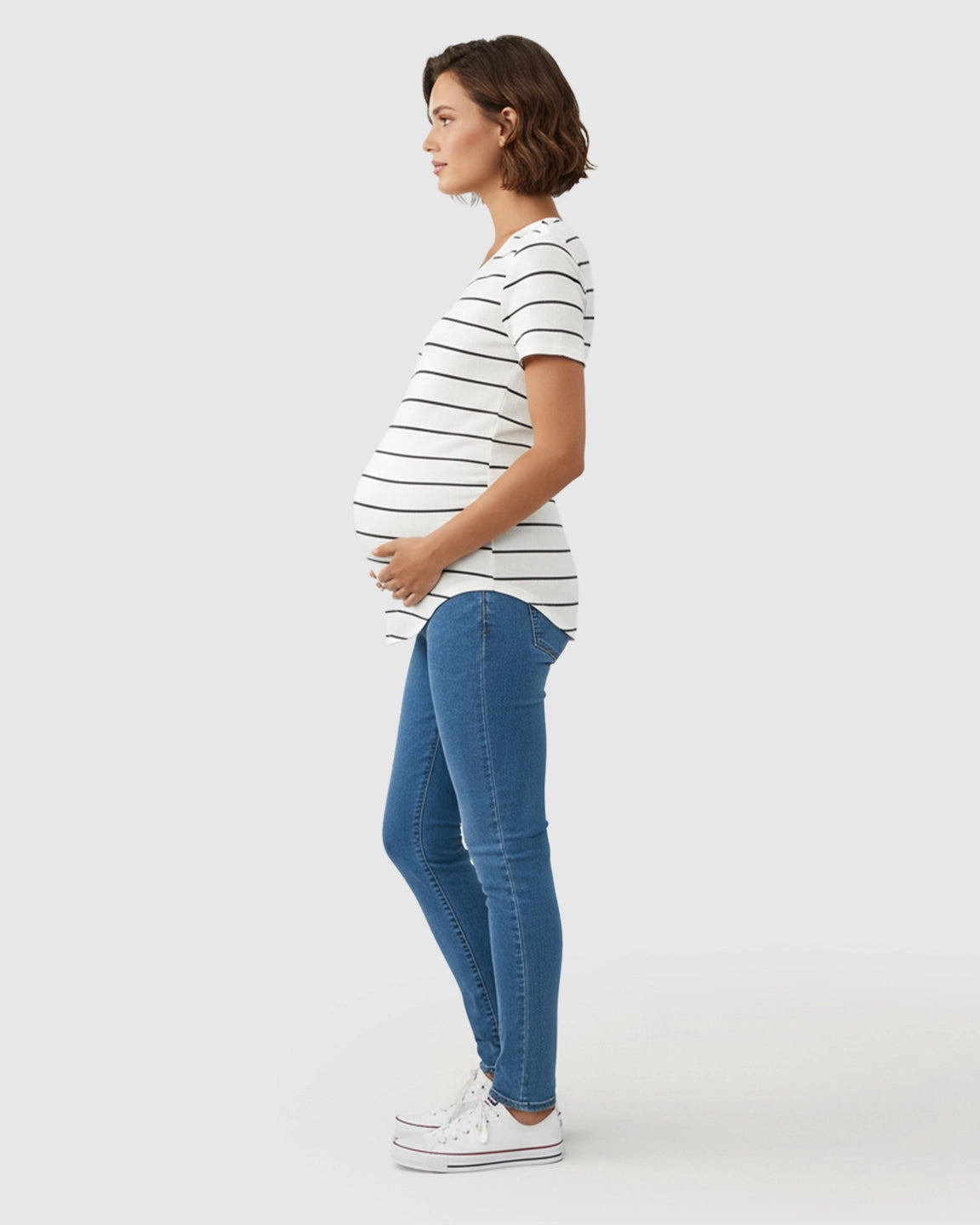 Striped Short-Sleeve Relaxed Fit Maternity Top