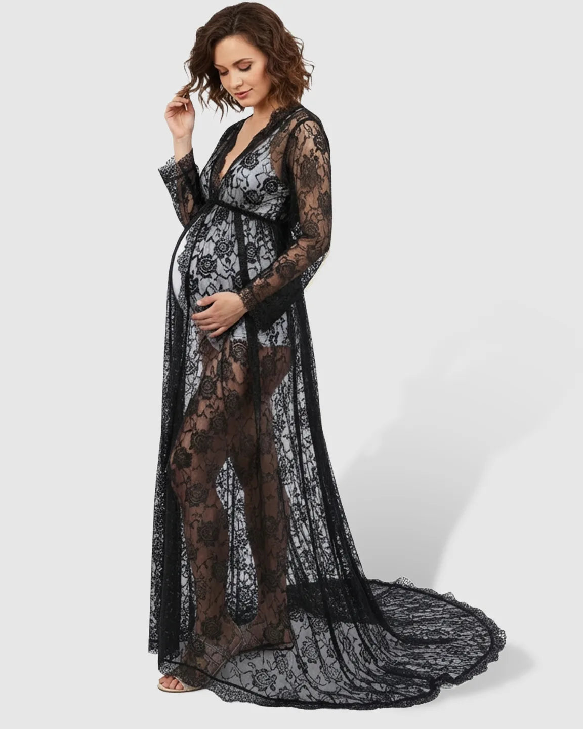 Floral Lace Romantic Maternity Photoshoot Maxi Dress