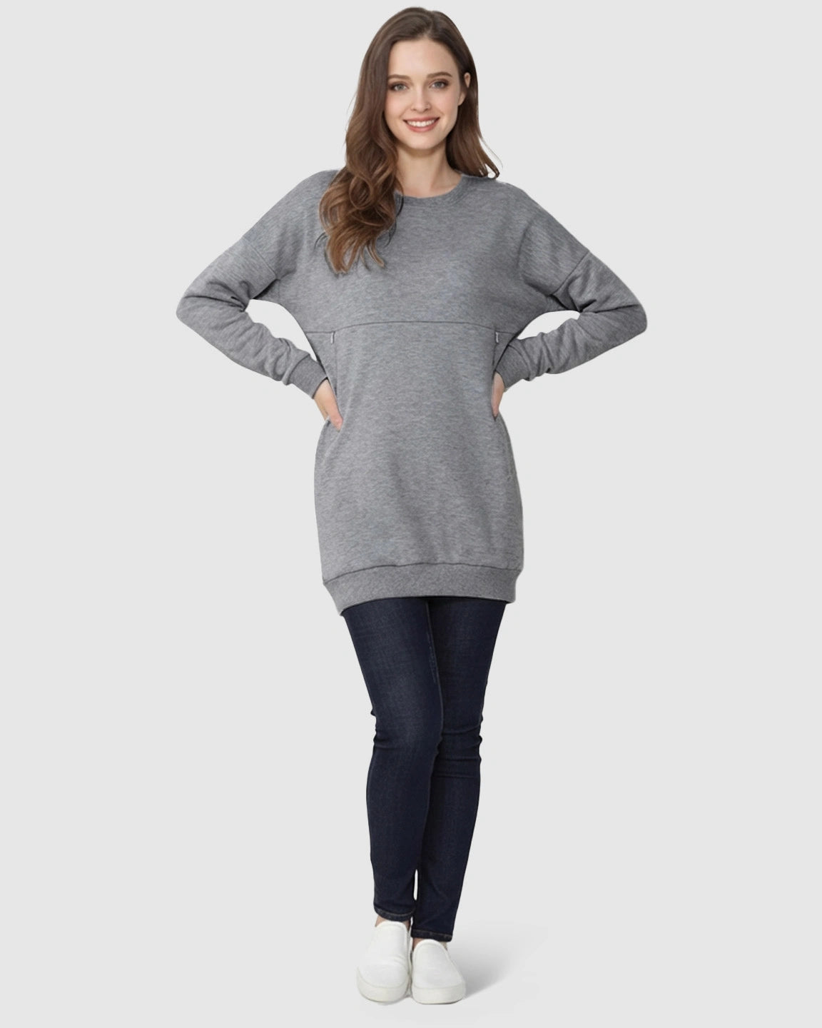 Discreet Zipper Nursing Access Casual Maternity Top