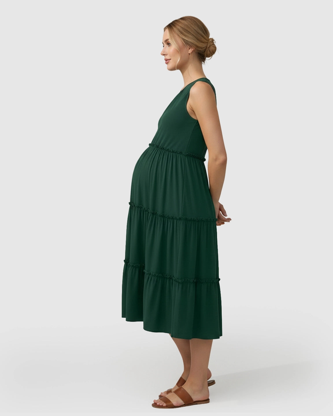 Tiered Ruffle Skirt Casual Maternity Midi Dress