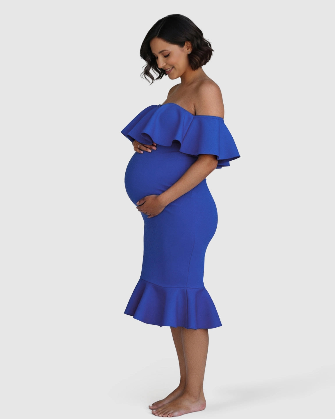 Ruffled Off-Shoulder Mermaid Hem Maternity Photography Gown