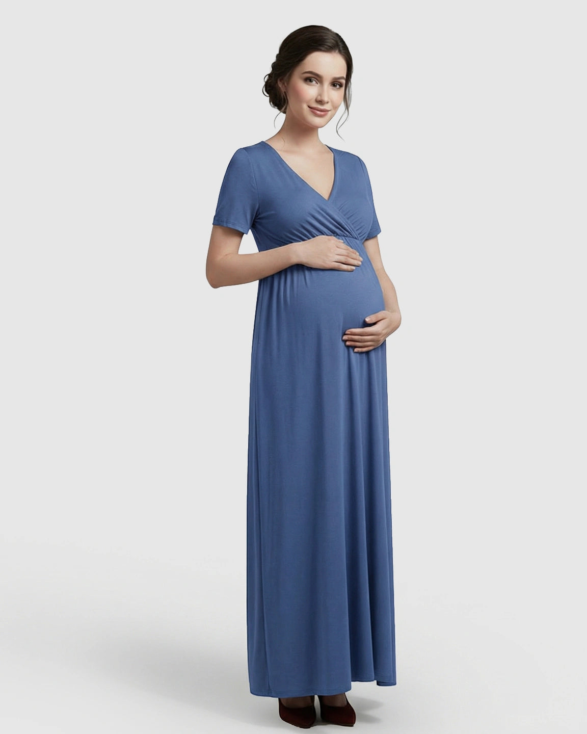 Crossover V-Neck Flowy Silhouette Maternity Maxi Dress