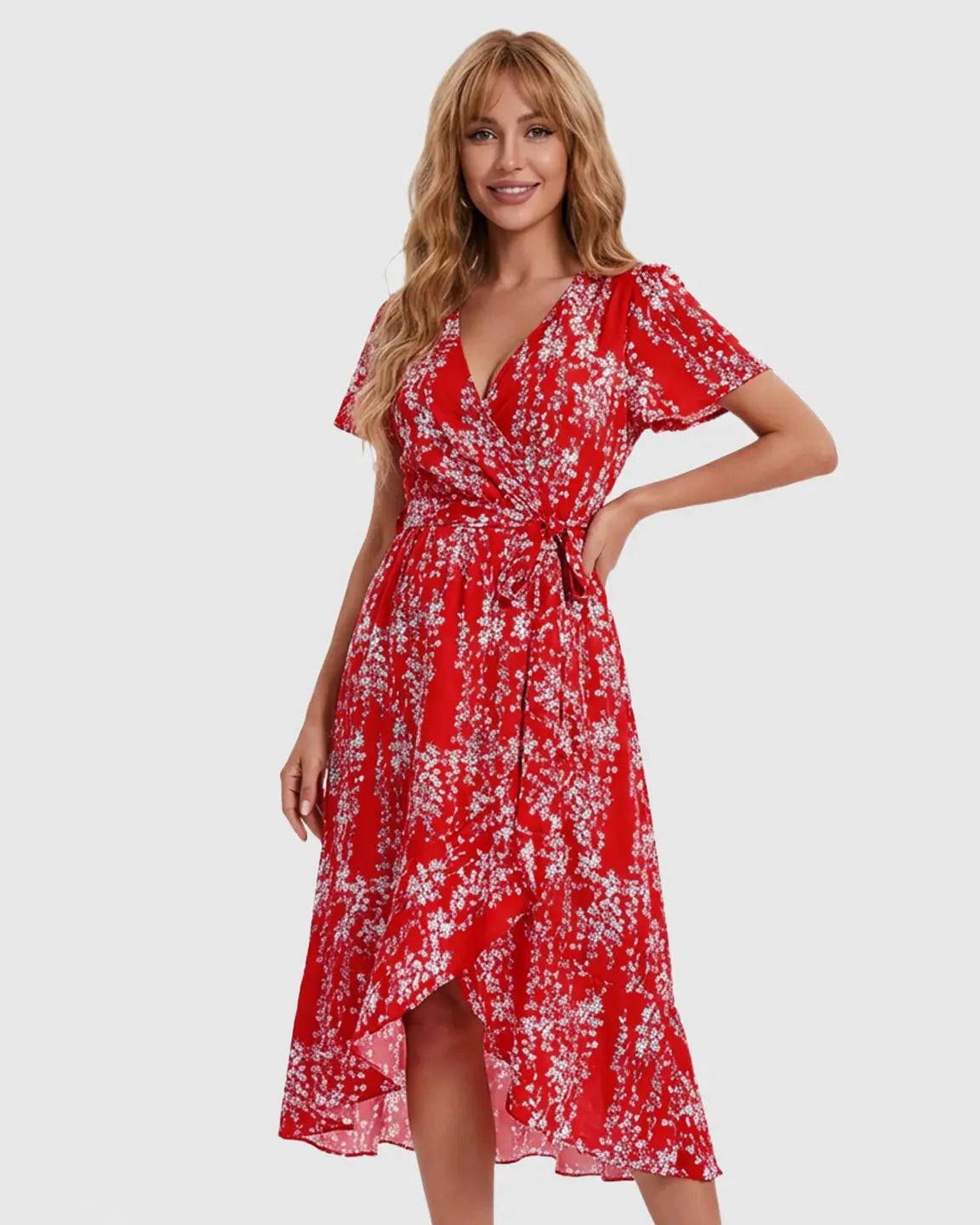 Floral V-neck Large Swing Maternity Midi Dress