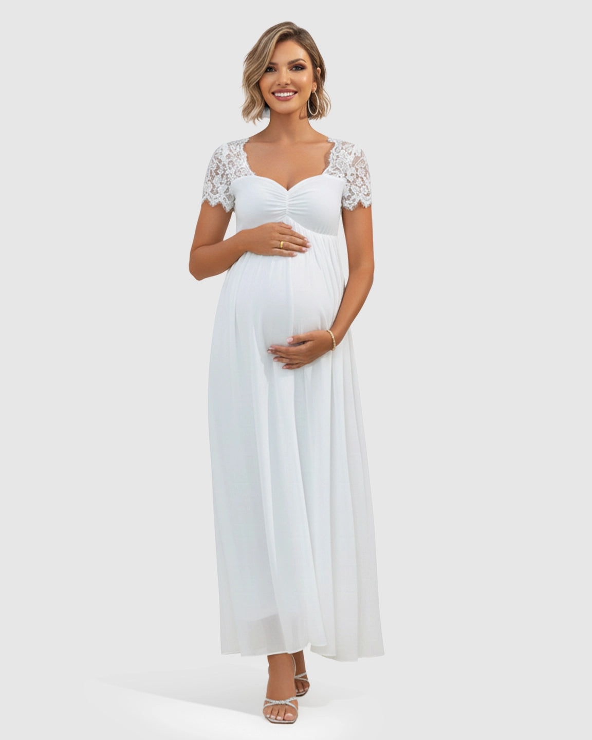 Short Lace Sleeves Flowy Maternity Photoshoot Dress